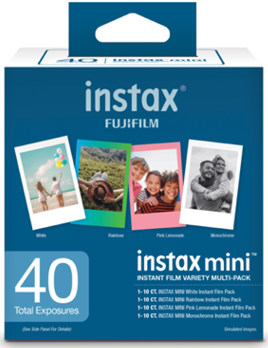 Fujifilm Instax instant film packaging with images of photos on a white background